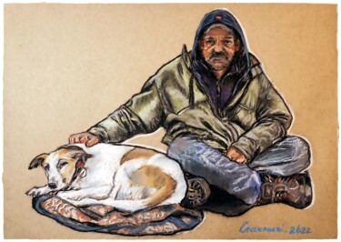 Peinture intitulée "Homelessness" par Leszek Gaczkowski, Œuvre d'art originale, Pastel