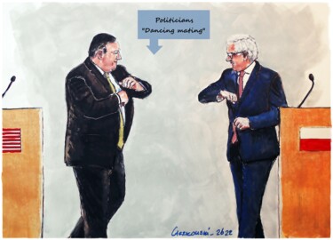 Painting titled "policy" by Leszek Gaczkowski, Original Artwork, Gouache