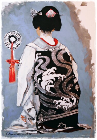 Painting titled "Geisha - study 3" by Leszek Gaczkowski, Original Artwork, Gouache