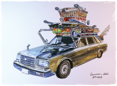 Painting titled "Toyota Century's St…" by Leszek Gaczkowski, Original Artwork, Watercolor