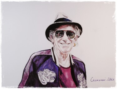 Malerei mit dem Titel "Keith Richards Life" von Leszek Gaczkowski, Original-Kunstwerk, Aquarell