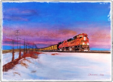 Peinture intitulée "BNSF Railway - EMD…" par Leszek Gaczkowski, Œuvre d'art originale, Pastel
