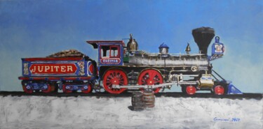 Schilderij getiteld "4-4-0 steam locomot…" door Leszek Gaczkowski, Origineel Kunstwerk, Olie