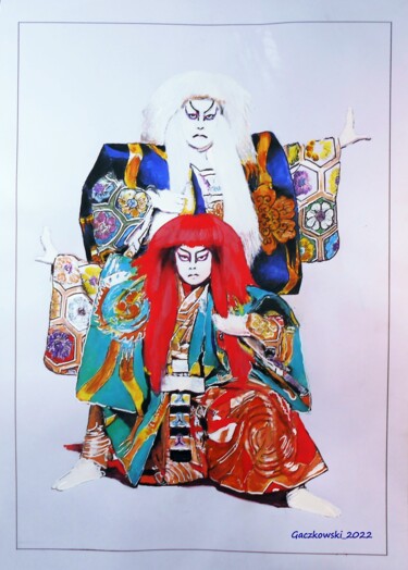 Ζωγραφική με τίτλο "Kabuki theatre - Tw…" από Leszek Gaczkowski, Αυθεντικά έργα τέχνης, Γκουάς