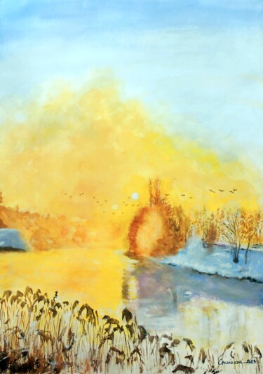Malerei mit dem Titel "River" von Leszek Gaczkowski, Original-Kunstwerk, Aquarell