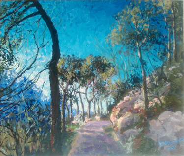 Painting titled "montée à Miramas le…" by Letailleur-H, Original Artwork, Acrylic Mounted on Cardboard