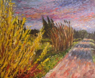 Painting titled "petit chemin au bor…" by Letailleur-H, Original Artwork, Acrylic Mounted on Cardboard