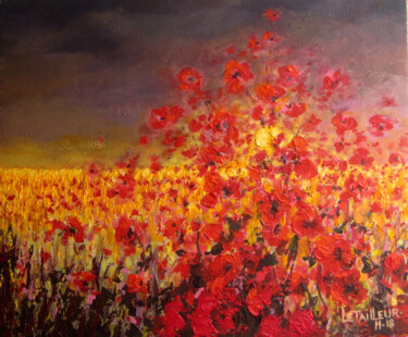 Painting titled "coquelicots sur blé" by Letailleur-H, Original Artwork, Acrylic Mounted on Cardboard