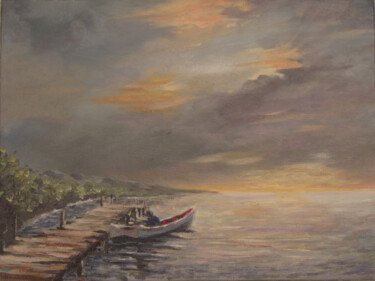 Pintura intitulada "barque de pêche" por Letailleur-H, Obras de arte originais, Óleo Montado em Armação em madeira