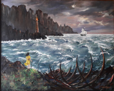 Painting titled "côte tourmentée" by Letailleur-H, Original Artwork, Oil