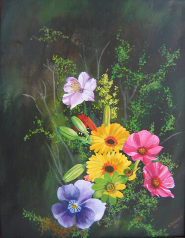 Pintura titulada "floral-A" por Letailleur-H, Obra de arte original, Acrílico