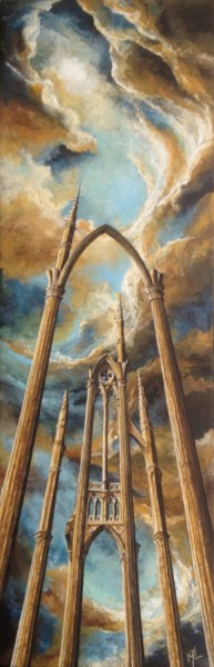 Painting titled "Ruine gothique et c…" by Maxime Letang, Original Artwork, Acrylic