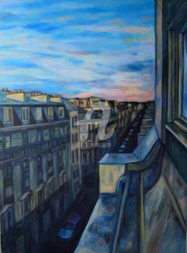 Painting titled "Paris sur les toits" by Le Thuy Delmont, Original Artwork, Oil