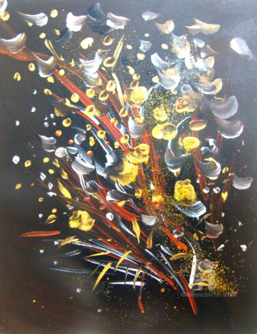 Peinture intitulée "NUEE DE PETALES D'OR" par Léti, Œuvre d'art originale, Acrylique Monté sur Châssis en bois