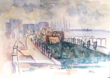 Painting titled "BALADE EN BORD DE M…" by Léti, Original Artwork, Watercolor Mounted on Other rigid panel