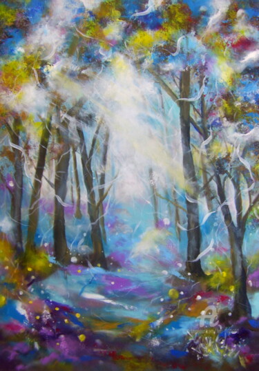 제목이 "La forêt enchantée"인 미술작품 Léti로, 원작, 아크릴 나무 들것 프레임에 장착됨