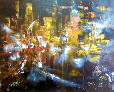 Painting titled "Nuit d'or" by Léti, Original Artwork, Acrylic Mounted on Wood Stretcher frame