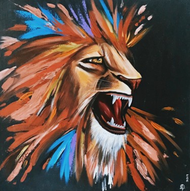Pintura intitulada "Colorful lion" por Letícia Freitas, Obras de arte originais, Acrílico