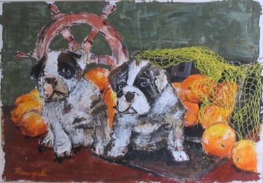 Painting titled "Cani e arance" by Letizia Romagnoli, Original Artwork