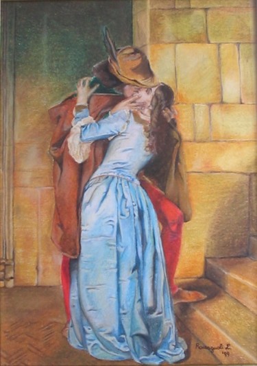 Pittura intitolato "Il bacio - falso d'…" da Letizia Romagnoli, Opera d'arte originale