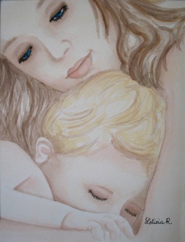 Pittura intitolato "Abbraccio materno" da Letizia Romagnoli, Opera d'arte originale