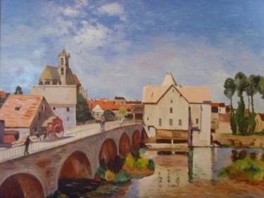 Painting titled "Pont de Moret" by Le Tobi, Original Artwork, Oil