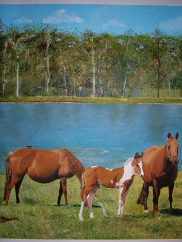 Painting titled "Chevaux" by Le Tobi, Original Artwork