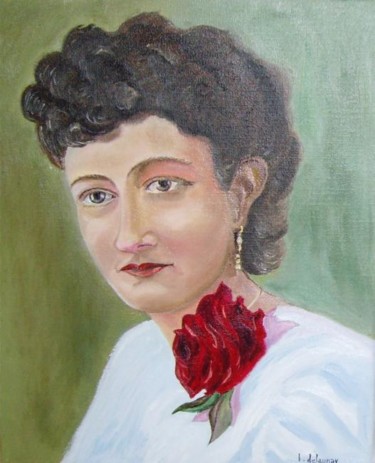 Painting titled ""Femme à la rose"" by Le Tobi, Original Artwork