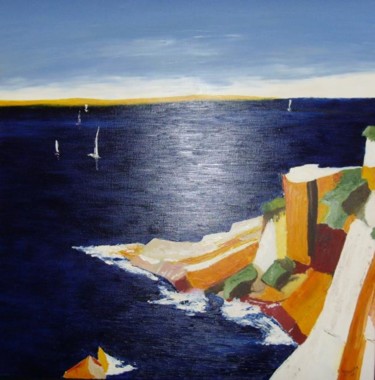 Peinture intitulée ""Méditerranée"" par Le Tobi, Œuvre d'art originale