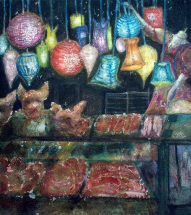 Картина под названием "Lanterns in the Mea…" - Martine L'Etoile, Подлинное произведение искусства