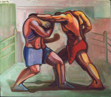 Painting titled "boxing" by Levan Goglidze, Original Artwork, Oil