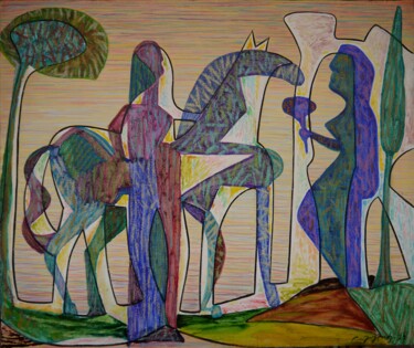 Pittura intitolato "Meeting" da Levan Goglidze, Opera d'arte originale, Olio
