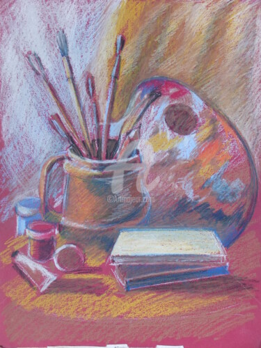Рисунок под названием "натюрморт с красками" - Aнна Лeвицкая, Подлинное произведение искусства, Пастель