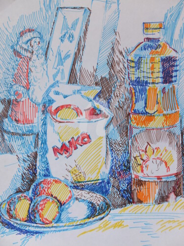 Рисунок под названием "натюрморт с мукой" - Aнна Лeвицкая, Подлинное произведение искусства, Маркер