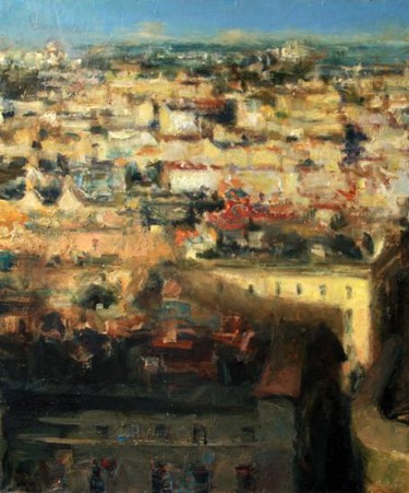 Painting titled "Lisbon Roofs In The…" by Levan Urushadze, Original Artwork, Oil