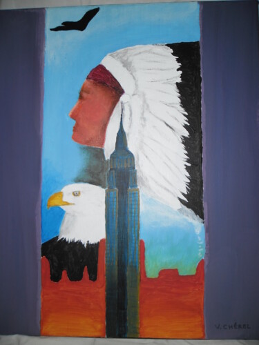 Painting titled "American dream" by Leveille Véronique, Original Artwork, Acrylic Mounted on Wood Stretcher frame