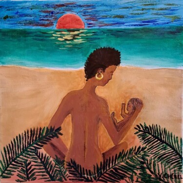 Pintura intitulada "Bébé des îles" por Leveille Véronique, Obras de arte originais, Acrílico