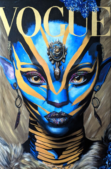 Painting titled "Avatar - VOGUE" by Noel Caizergues, Original Artwork, Acrylic Mounted on Wood Stretcher frame