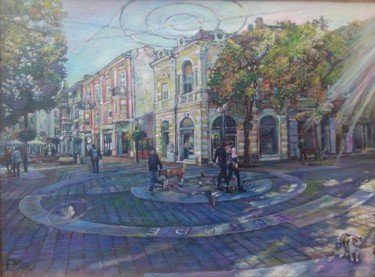 Schilderij getiteld "Cityscape" door George Mirinchev, Origineel Kunstwerk, Olie