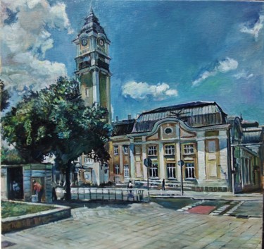 Peinture intitulée "The railway station…" par George Mirinchev, Œuvre d'art originale, Huile