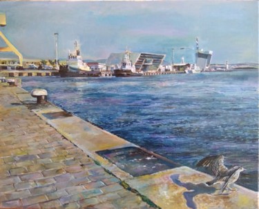 Peinture intitulée "At the pier" par George Mirinchev, Œuvre d'art originale, Huile
