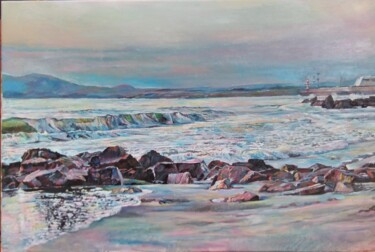 Painting titled "sunrise by the sea" by George Mirinchev, Original Artwork, Oil