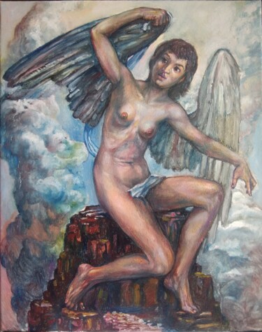 Peinture intitulée "portret of winged f…" par George Mirinchev, Œuvre d'art originale, Huile
