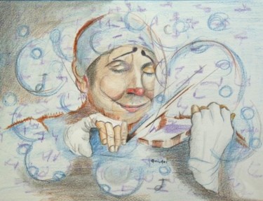 Dessin intitulée "le clown rêveur" par Jacky Levillain, Œuvre d'art originale, Autre