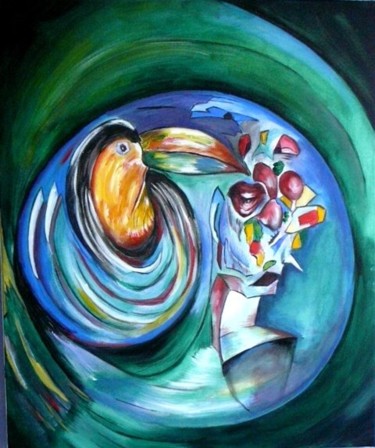 Painting titled "AMAZOCOCTEAU" by Jacky Levillain, Original Artwork, Oil