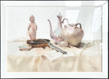 Painting titled "Still Life with Chi…" by Levina Liu, Original Artwork, Watercolor