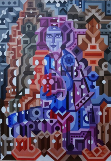Peinture intitulée "une femme avec chap…" par Levon Vardanyan, Œuvre d'art originale, Acrylique Monté sur Châssis en bois