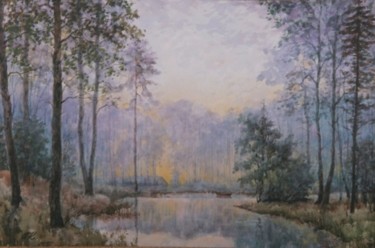 Painting titled "Туманное утро" by Leopold, Original Artwork, Oil