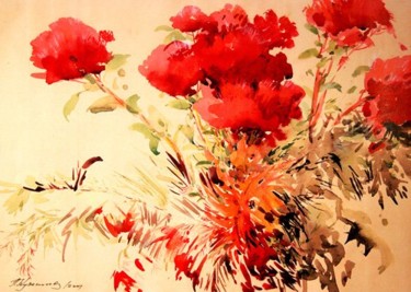 Картина под названием "Огонь полей" - Леопольд, Подлинное произведение искусства, Масло