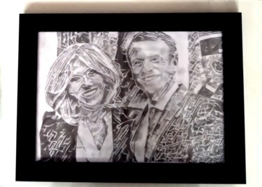 Zeichnungen mit dem Titel "Mr et Mme Macron" von Johanna Levy, Original-Kunstwerk, Kohle